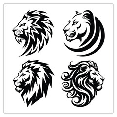 Lion Head Silhouette Bundle – Black Wild Animal Vector Icons for Logos and Designs