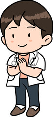 Cute cartoon character with A male doctor acting sawasdee or Whai In Thailand illustration