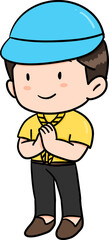 Cute cartoon character with A male voluntory 904 acting sawasdee or Whai In Thailand illustration