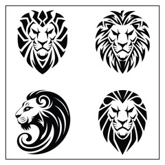 Lion Head Silhouette Bundle – Black Wild Animal Vector Icons for Logos and Designs