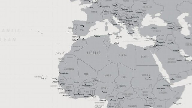 Algeria on the world map. 4K animation.