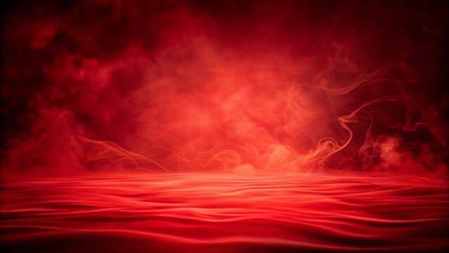 Abstract red wave background with red fog texture overlays silhouette, smoky atmosphere, artistic flow, vibrant haze design, modern digital backdrop, smooth swirl effect