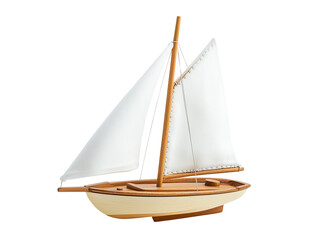 Obraz premium Classic sailboat with wooden hull and white sails on transparent background