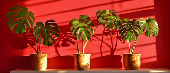 Indoor Monstera plants in terracotta pots.