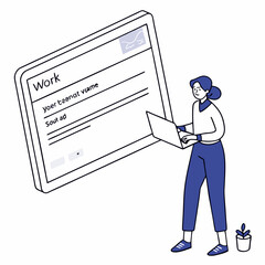 Woman Working With Laptop Near Huge Online Form Business Concept