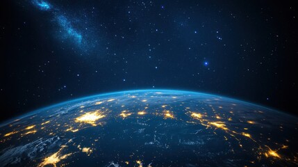 Obraz premium Night sky bursting with stars as seen from the International Space Station, Earth curve glowing below