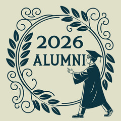 2026 Alumni Graduate In Gown And Cap Within Floral Frame Design