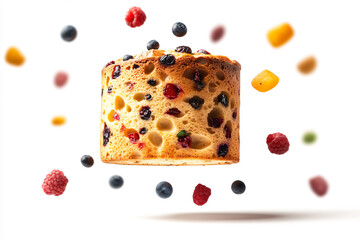 a piece of cake with berries and gummy on it