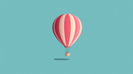 Obraz premium Pink striped hot air balloon floats against a teal background.