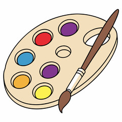 Artistic Palette With Paintbrush And Colorful Paints Cartoon Illustration Isolated