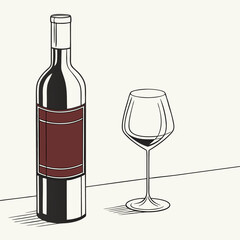 Wine Bottle And Glass Minimalist Illustration Still Life Drink Background