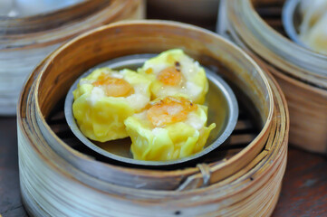 steamed shrimp ball , Chinese steamed dumpling or dim sum or Chinese dumpling