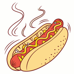Illustration Of Steaming Hot Dog With Mustard On Bun Vector Design