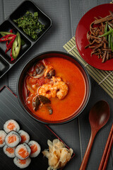 Hot and delicious soup with spices