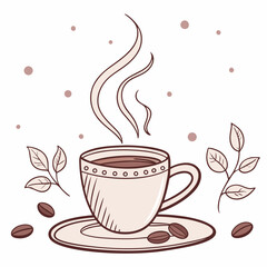 Cozy Coffee Break Still Life With Beans And Leaves Vector Design