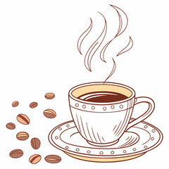 Steaming Coffee Cup With Beans Illustration Design For Microstock Platforms