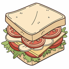 Delicious Sandwich With Salad Cheese And Tomato For Healthy Meal Concept
