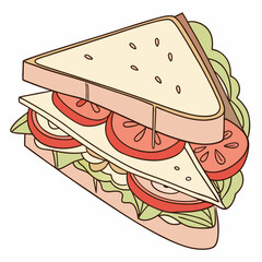 Cartoon Triangle Sandwich With Tomato Lettuce And Cheese Illustration