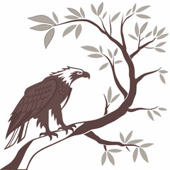 Majestic Eagle Perched Gracefully On Tree Branch Elegant Wildlife Illustration
