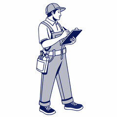 Inspector Vector Illustration Man Wearing Overalls Holding Clipboard Writing Inspection Report