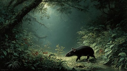 Tapir in a Mystical Green Forest