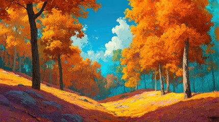 Fototapeta premium An eye-catching landscape with vibrant autumn foliage in the foreground