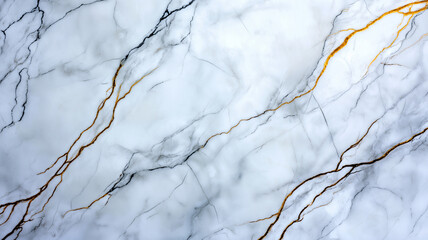 Elegant white marble texture with striking golden and black veining, perfect for backgrounds or design projects. This luxurious stone adds sophistication and style to any setting