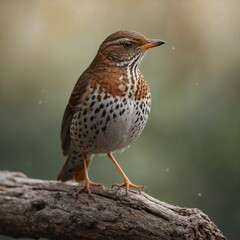 Thrush bird on piece of wood