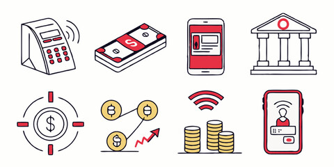 Isometric Financial Icons: Banking, Payments, Money, Digital Technology, Growth
