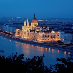 Fototapeta premium Illuminated Parliament Building in Budapest