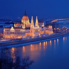 Obraz premium Illuminated Parliament Building in Budapest