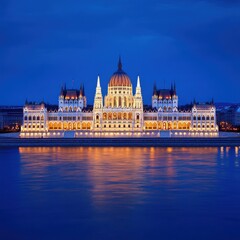 Obraz premium Illuminated Parliament Building in Budapest