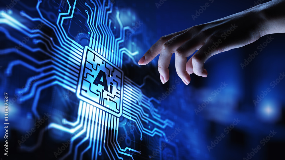 Poster ai artificial intelligence, machine learning, big data analysis and automation technology in busines