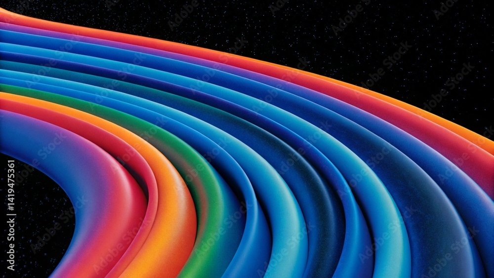 Aufkleber colorful abstract rainbow curve 3d flow background, vibrant waves fluid motion, psychedelic swirl pa