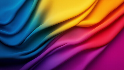 Vibrant fabric waves create stunning abstract background with gradient colors ranging from blue to yellow, red, and purple, evoking sense of fluidity and motion