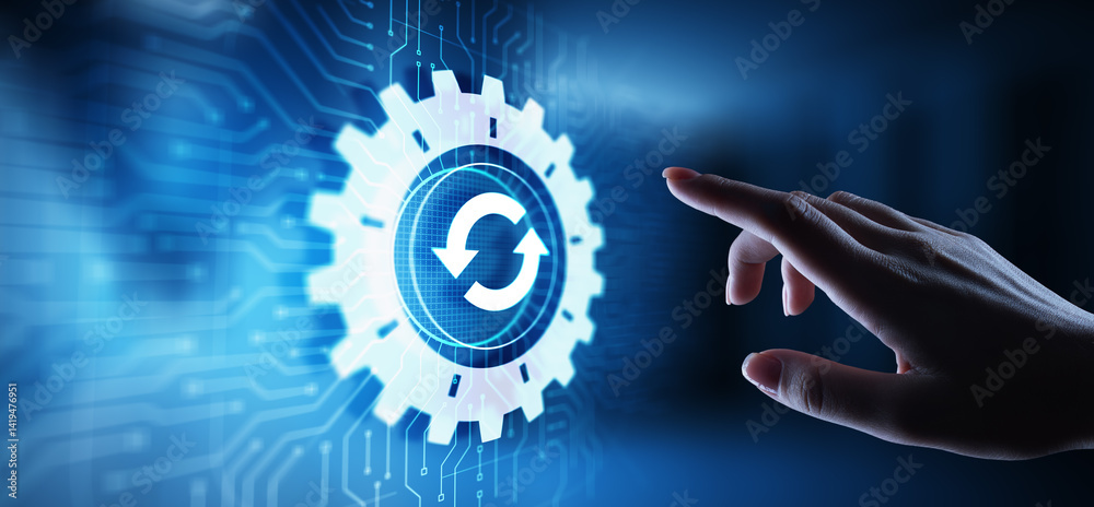 Poster update system upgrade software version technology concept on virtual screen.