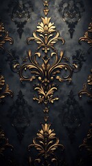 Elegant Floral Mobile Wallpaper  Gold Floral Designs on Dark Textured Background | HD Vertical Phone Background

