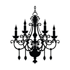 victorian chandelier icon silhouette on white back.eps