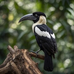 Obraz premium Oriental Pied Hornbill bird on piece of wood