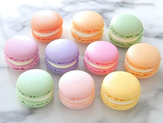 Obraz premium Delicious Colorful Macarons: Gourmet French Desserts for Elegant Parties and Brunches
