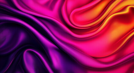 Fototapeta premium Colorful gradient background with soft texture of flowing silk fabric in vibrant shades of pink, purple, and orange, creating visually stunning and dynamic appearance