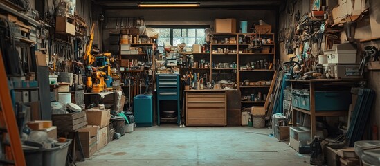 Cluttered Garage Workshop Interior