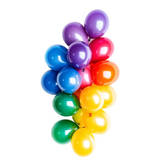 Fototapeta premium A vibrant group of colorful helium balloons makes for a fun and bright birthday party decoration isolated on transparent background