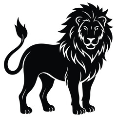 Lion black silhouette vector, Simple silhouette Design vector icon with white background. Wild Animal Vector.