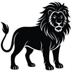 Lion black silhouette vector, Simple silhouette Design vector icon with white background. Wild Animal Vector.