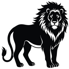 Lion black silhouette vector, Simple silhouette Design vector icon with white background. Wild Animal Vector.