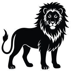 Lion black silhouette vector, Simple silhouette Design vector icon with white background. Wild Animal Vector.