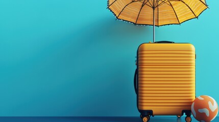 Travel adventure with yellow luggage and umbrella modern setting lifestyle imagery playful atmosphere