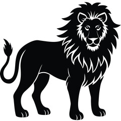 Lion black silhouette vector, Simple silhouette Design vector icon with white background. Wild Animal Vector.