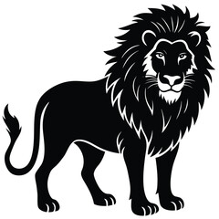 Lion black silhouette vector, Simple silhouette Design vector icon with white background. Wild Animal Vector.